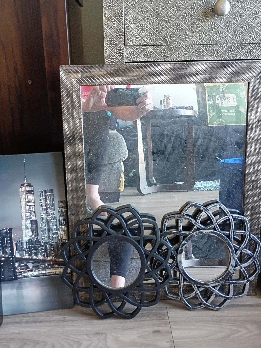 Decorative Black Floral Frame Wall Mirror - Modern Home Accent